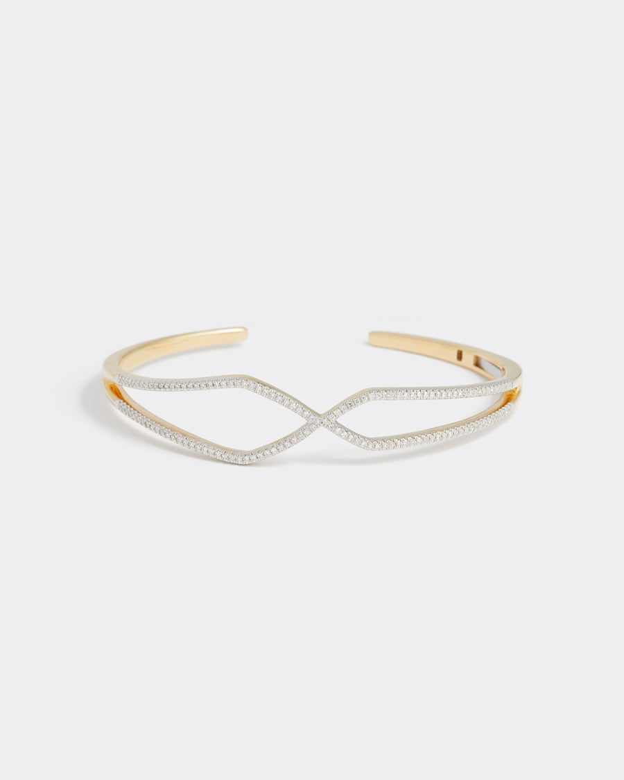 geometric shaped gold and diamond bangle, product shot