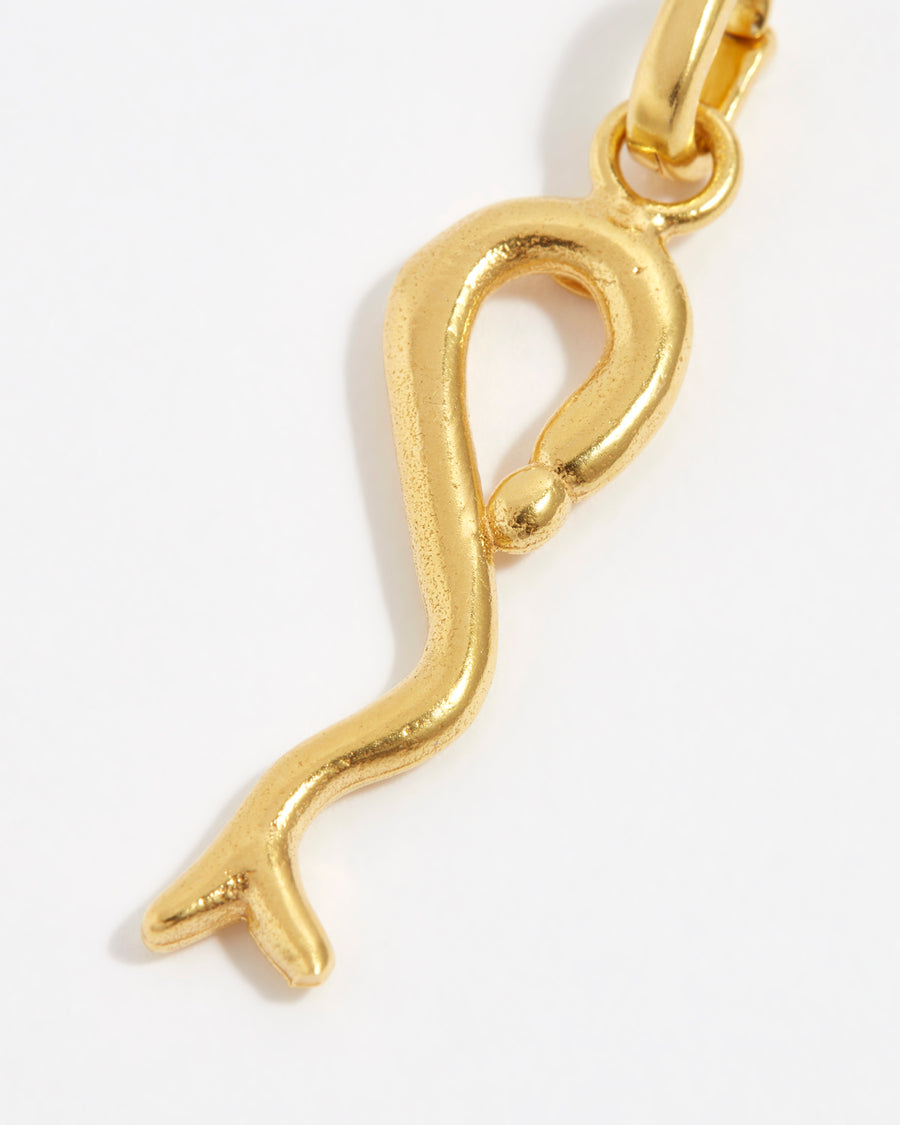 product shot of yellow gold plated snake charm close up