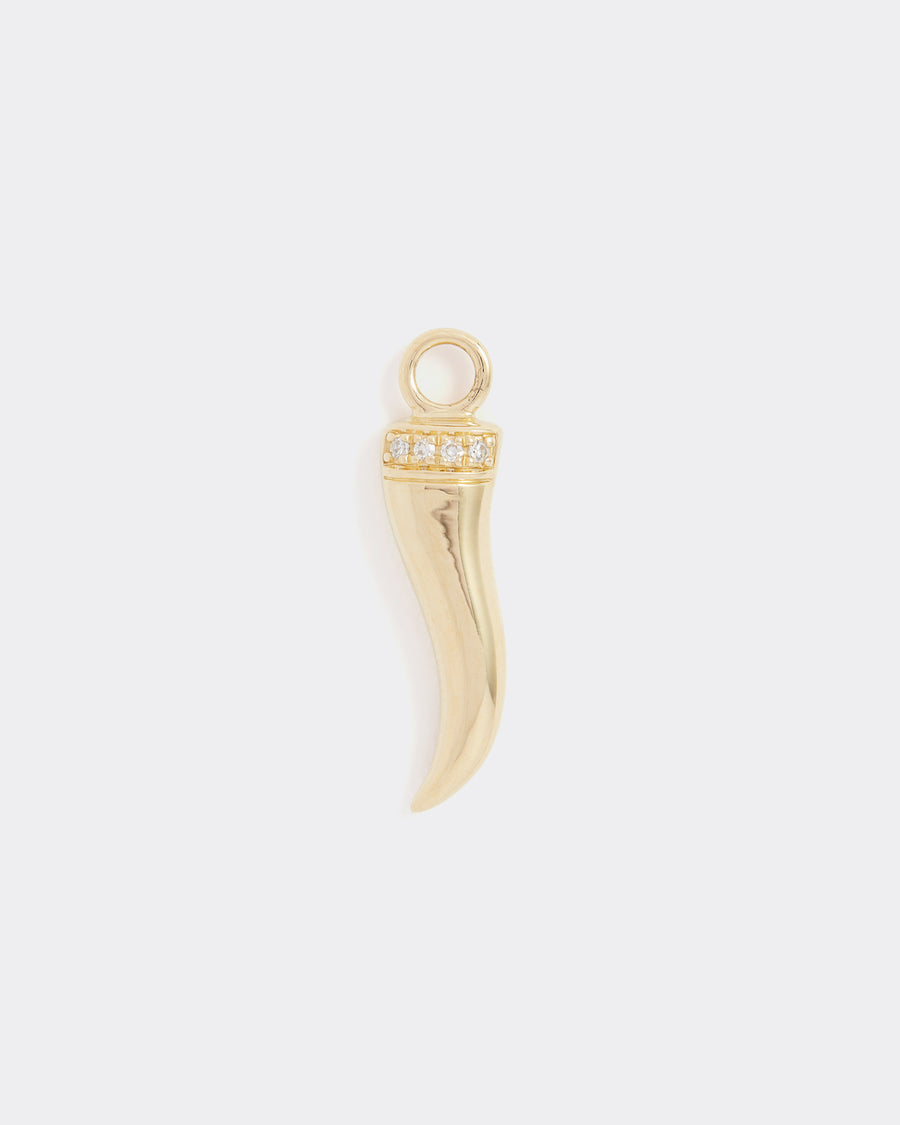interchangeable gold horn good luck charm, made in gold and diamonds, to be worn on a necklace or earrings, product shot