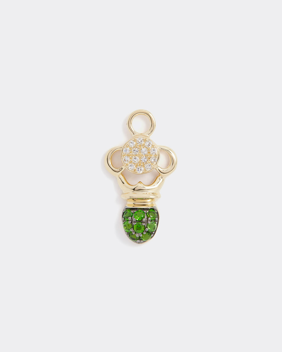 scarab beetle charm made of gold and diamonds and green diopside gemstones, product shot