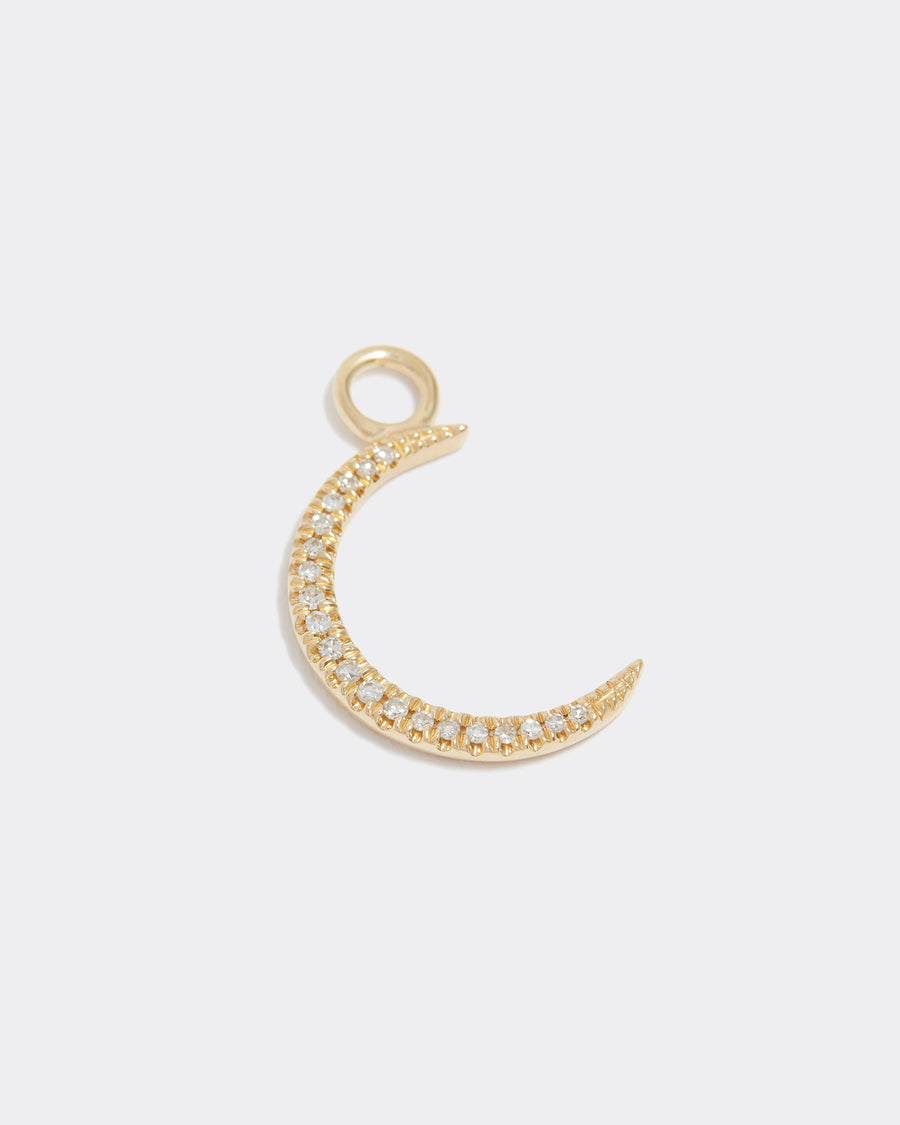 gold and diamond crescent moon charm, product shot flat