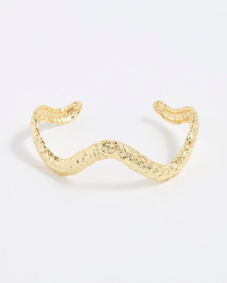 front image of textured curved gold bracelet cuff