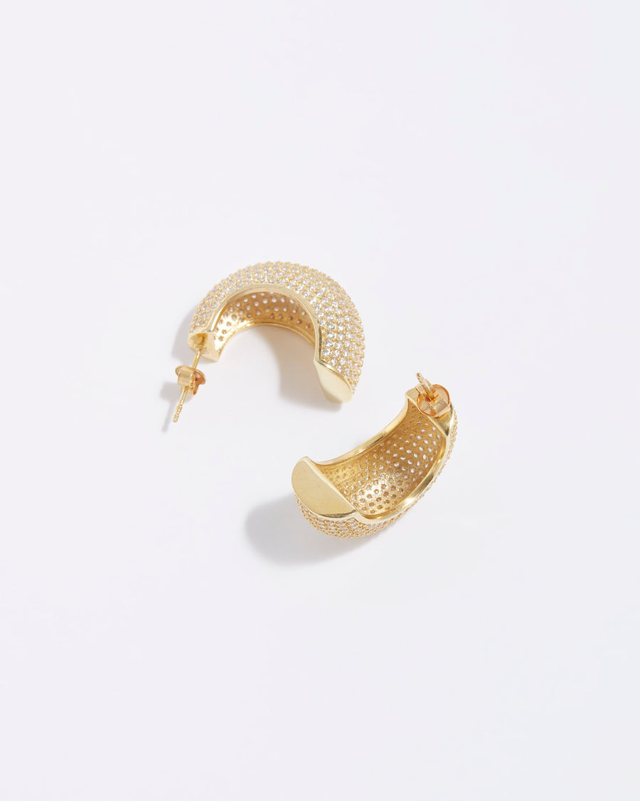 product shot of gold plated silver and crystal hoop earrings