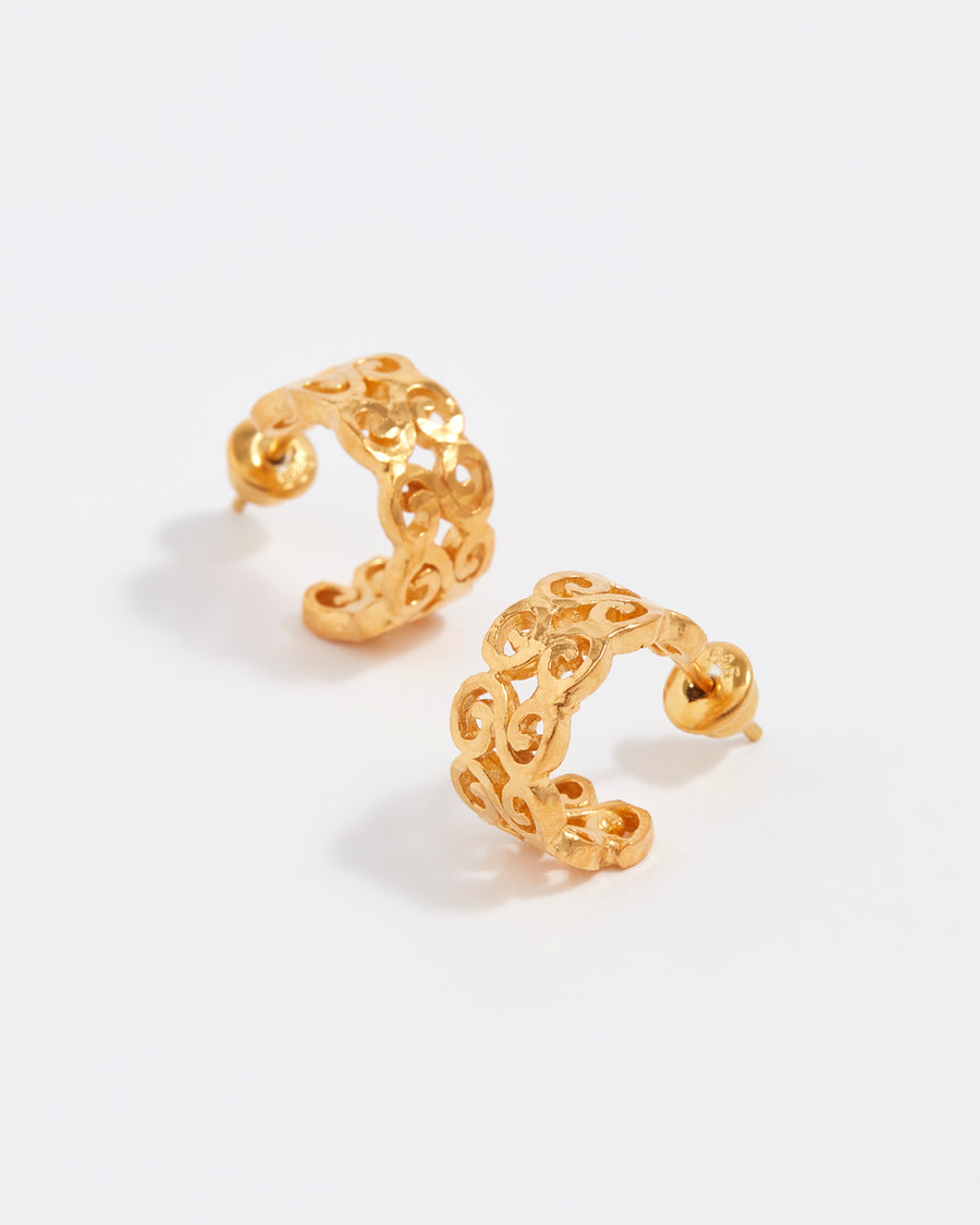 small gold cut out filigree hoop earrings