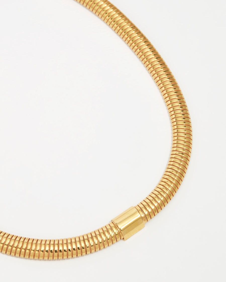 product shot of gold chunky snake chain necklace close up