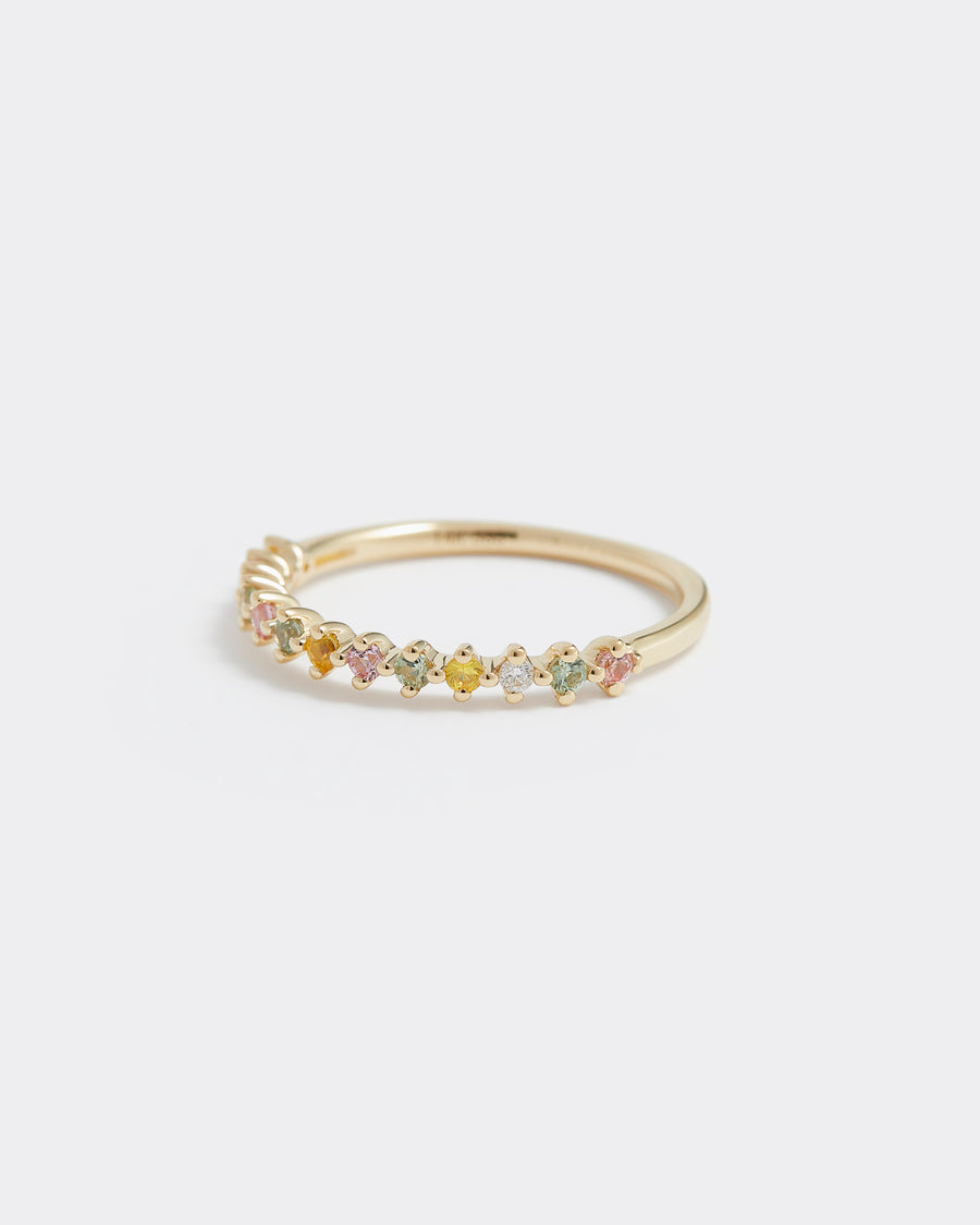 Soru Jewellery multi coloured sapphire and diamond gold ring product shot details 