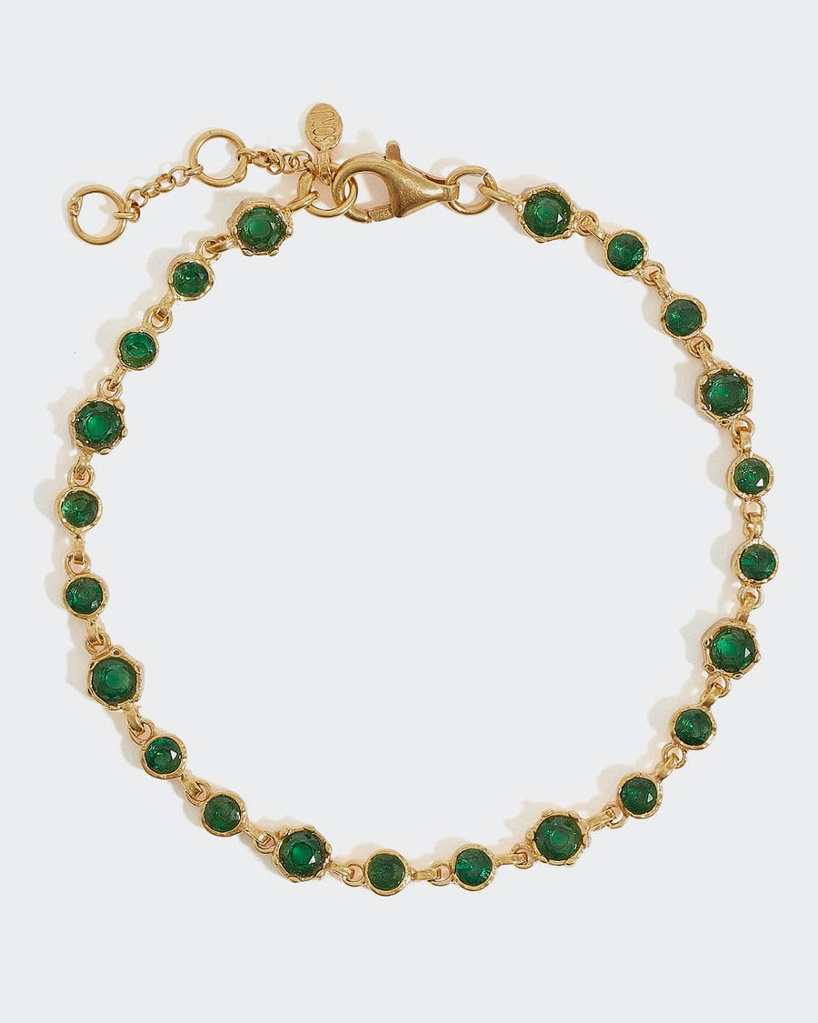 soru green crysal tennis bracelet with an organic finis set in gold plated silver