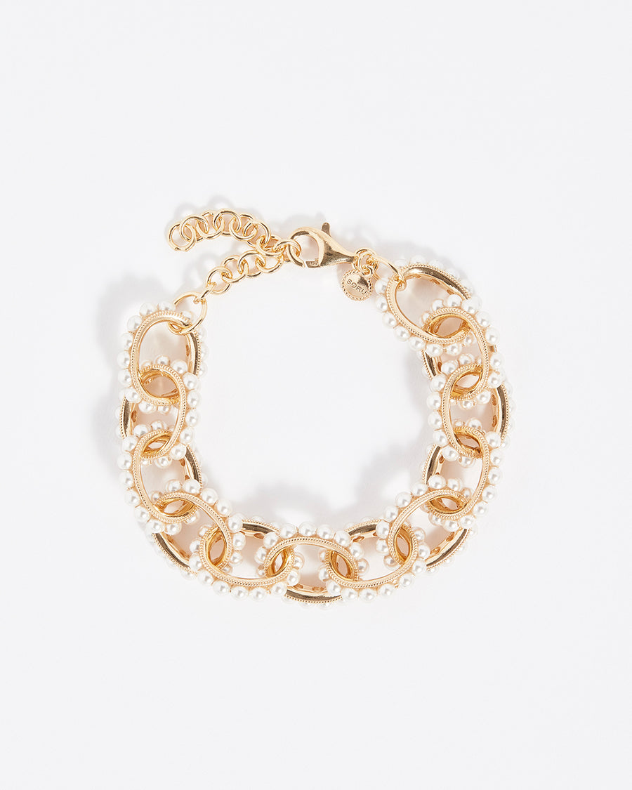 Soru Jewellery Swarovski pearl chain bracelet in gold, mondello bracelet  