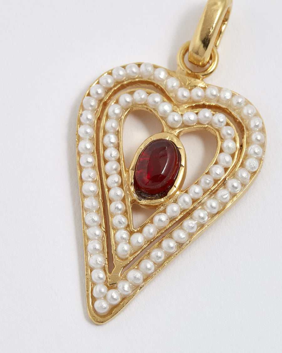 soru amore heart interchangeable charm pendant, with mini pearl and garnet on gold plated silver