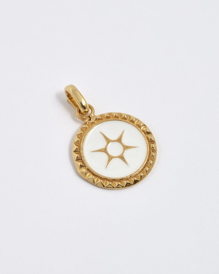 soru sun coin white enamelled gold charm for charm necklace