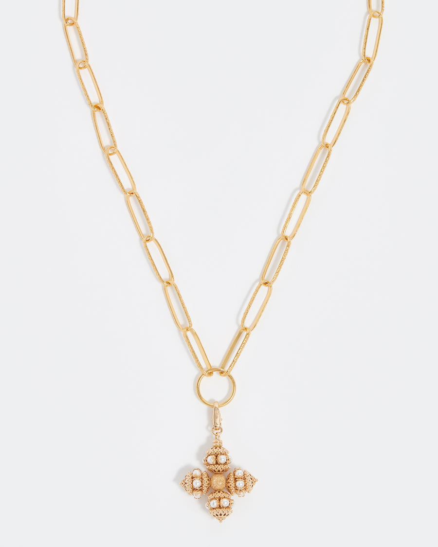 soru jewellery detachable gold and pearl cross charm , view on chain 