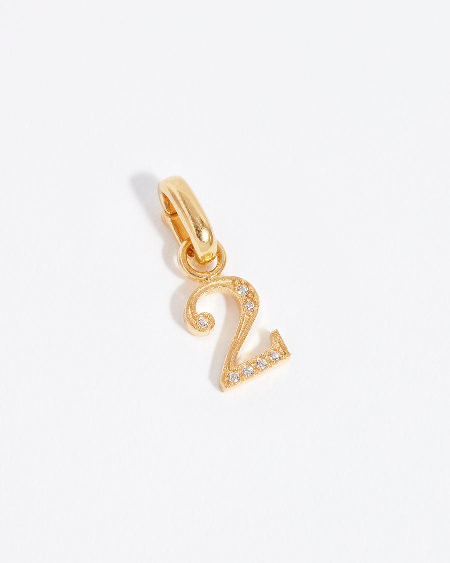 number 2 gold and crystal charm 
