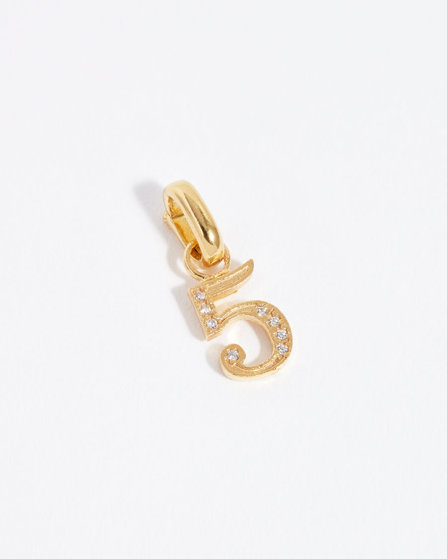 number 5 gold and crystal charm 