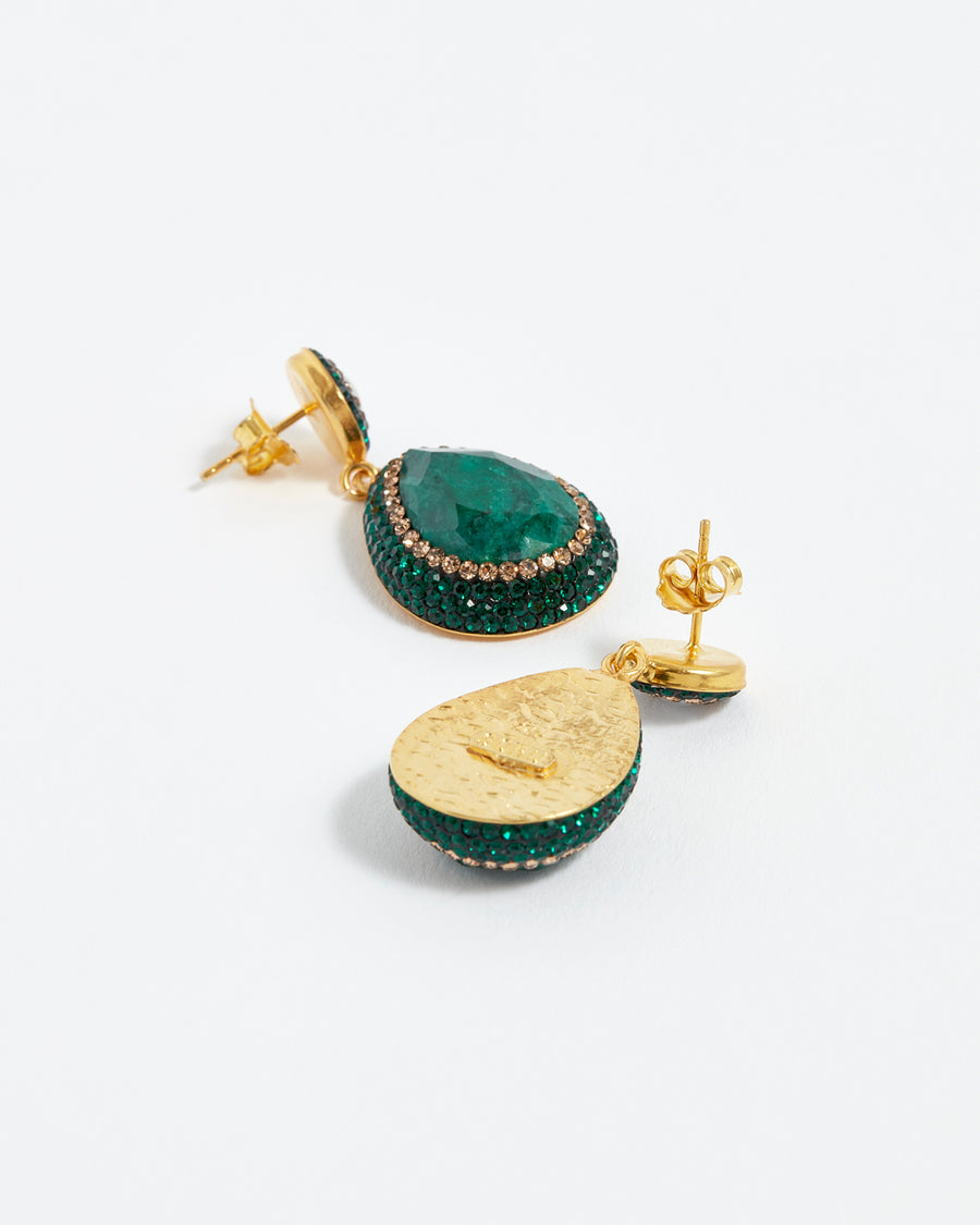 SORU EMERALD AND PEARL EARRINGS WITH EMERALD CRYSTALS