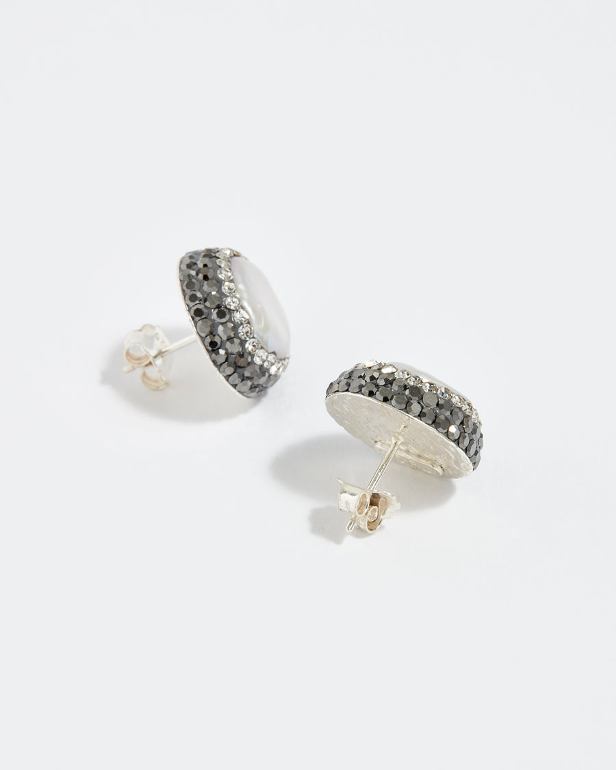 Baroque Pearl Stud Earrings, Silver