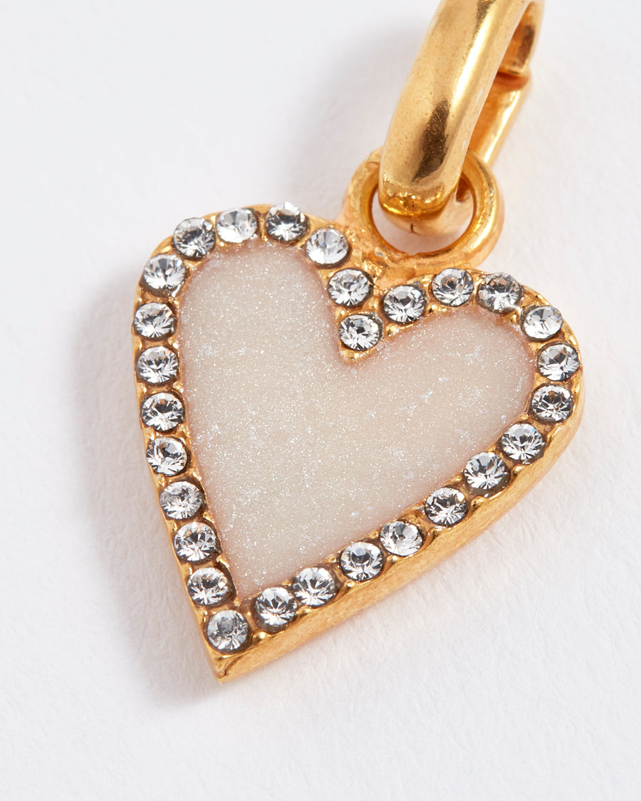 Soru Jewellery mini heart charm with crystal edge clipable charm for necklace chain. Close up view of glitter enamel and clear crystals 