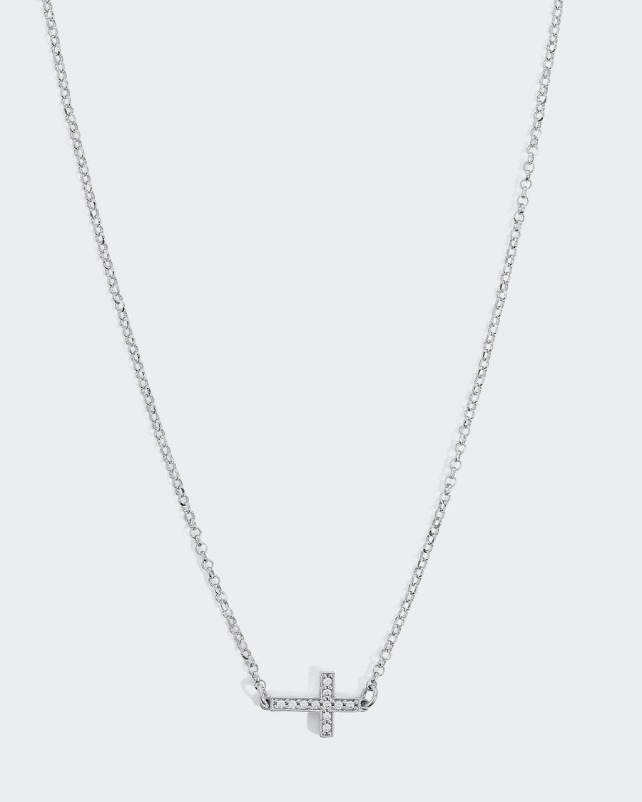 Solid White Gold Cross Necklace, 9ct White Gold