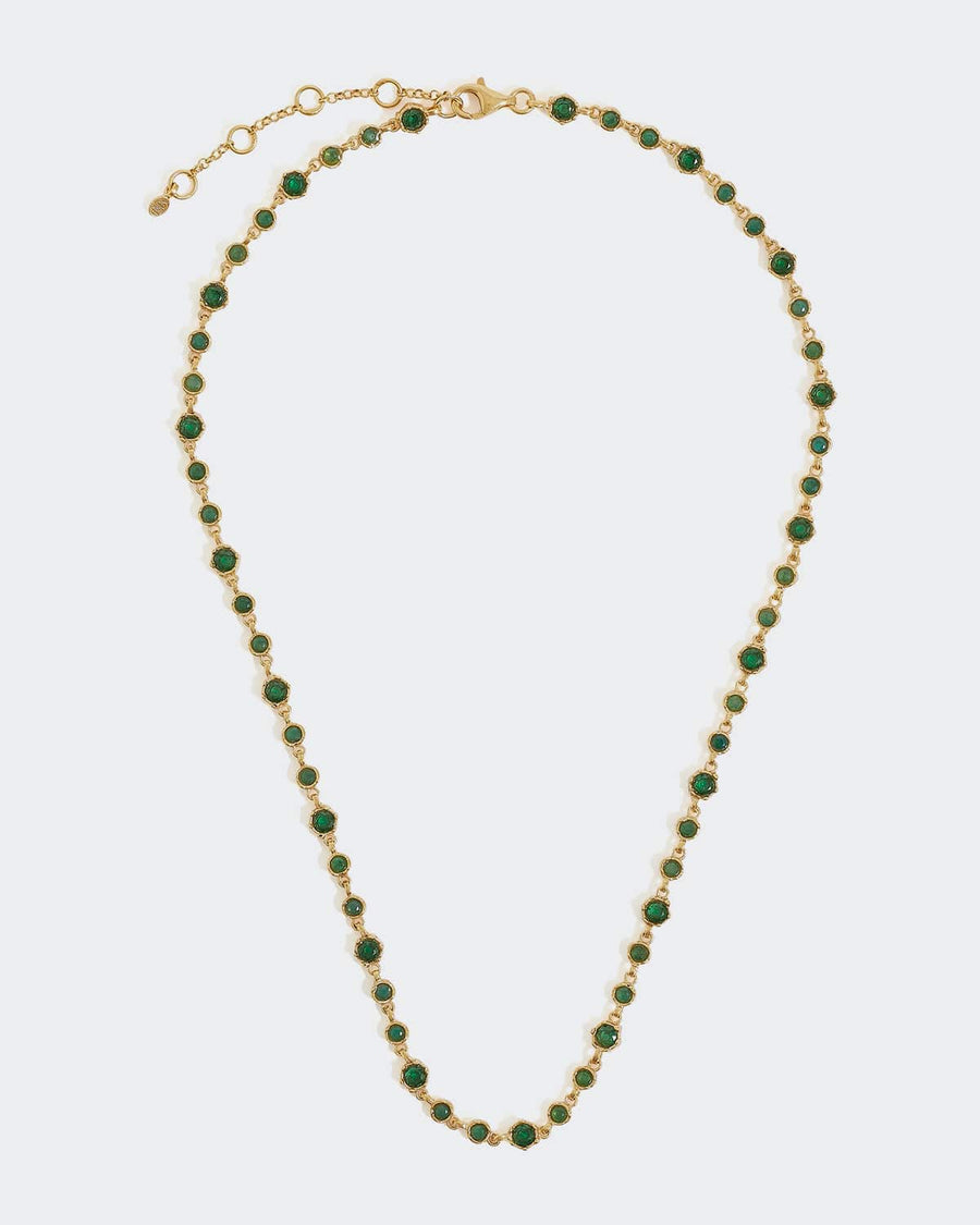 soru green crystal necklace with round crystals linked together set in gold plated silver