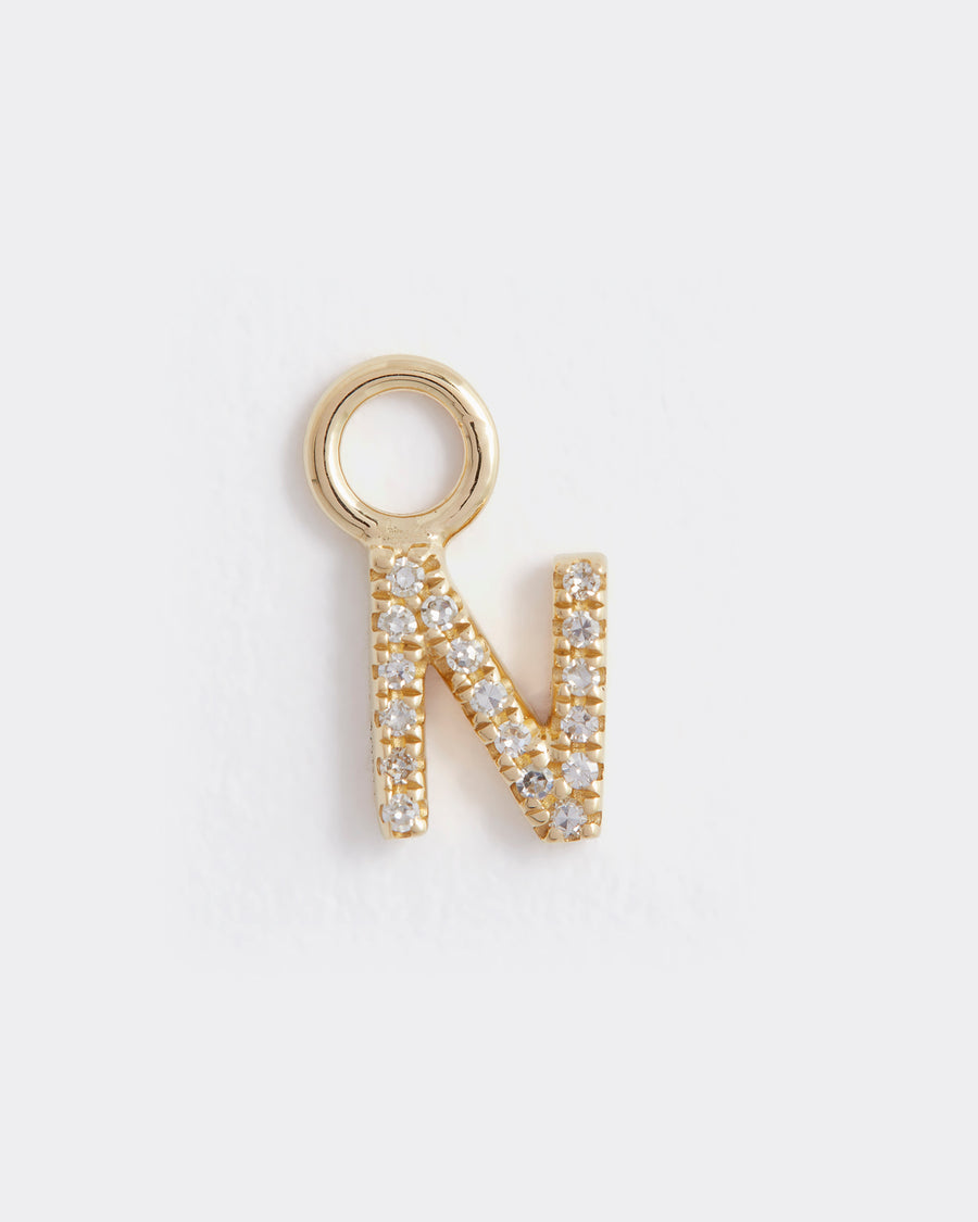 letter n gold and diamond charm