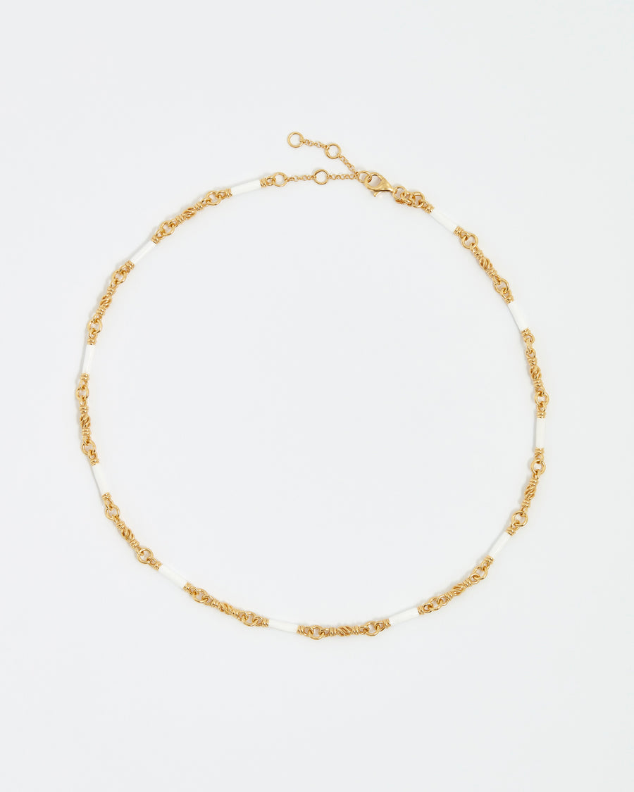 Soru jewellery Gold and  white enamel  necklace set in gold plated silver.