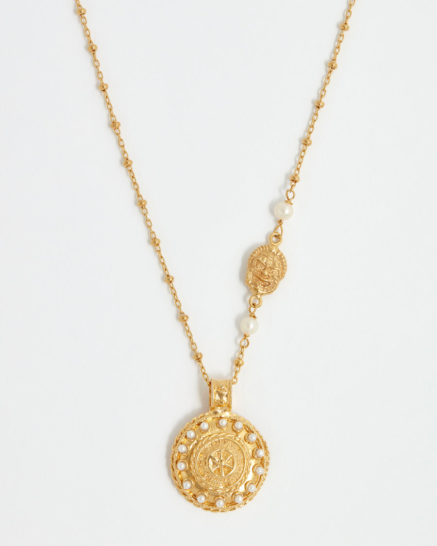 Treasures Laran Pendant Ceres Francesca Necklace Pearl Embellished Etruscan Roman Italian Handmade Gold Plated