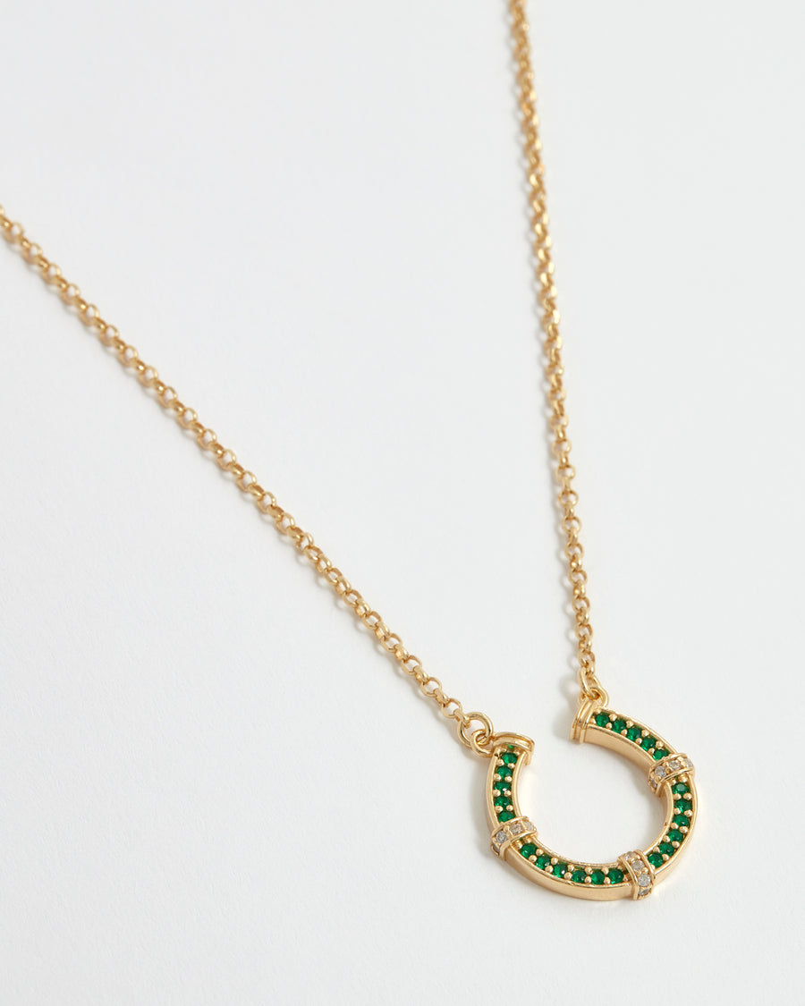 soru green crystal and gold fortunate horse shoe lucky necklace
