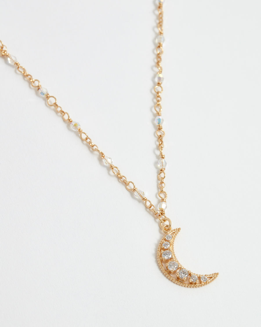 soru jewellery crystal and gold plated silver moon  necklace