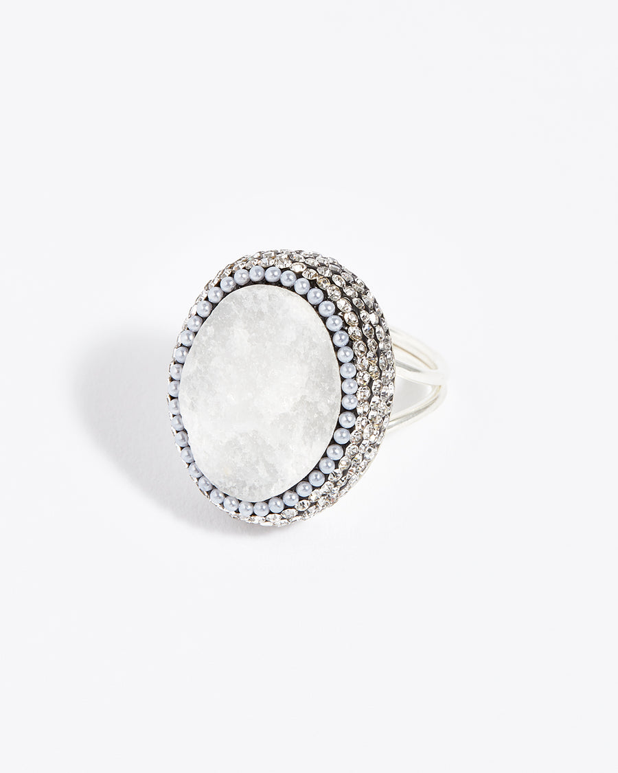 soru jewellery white chalcedony ring, white gemstone cocktail ring, pearls