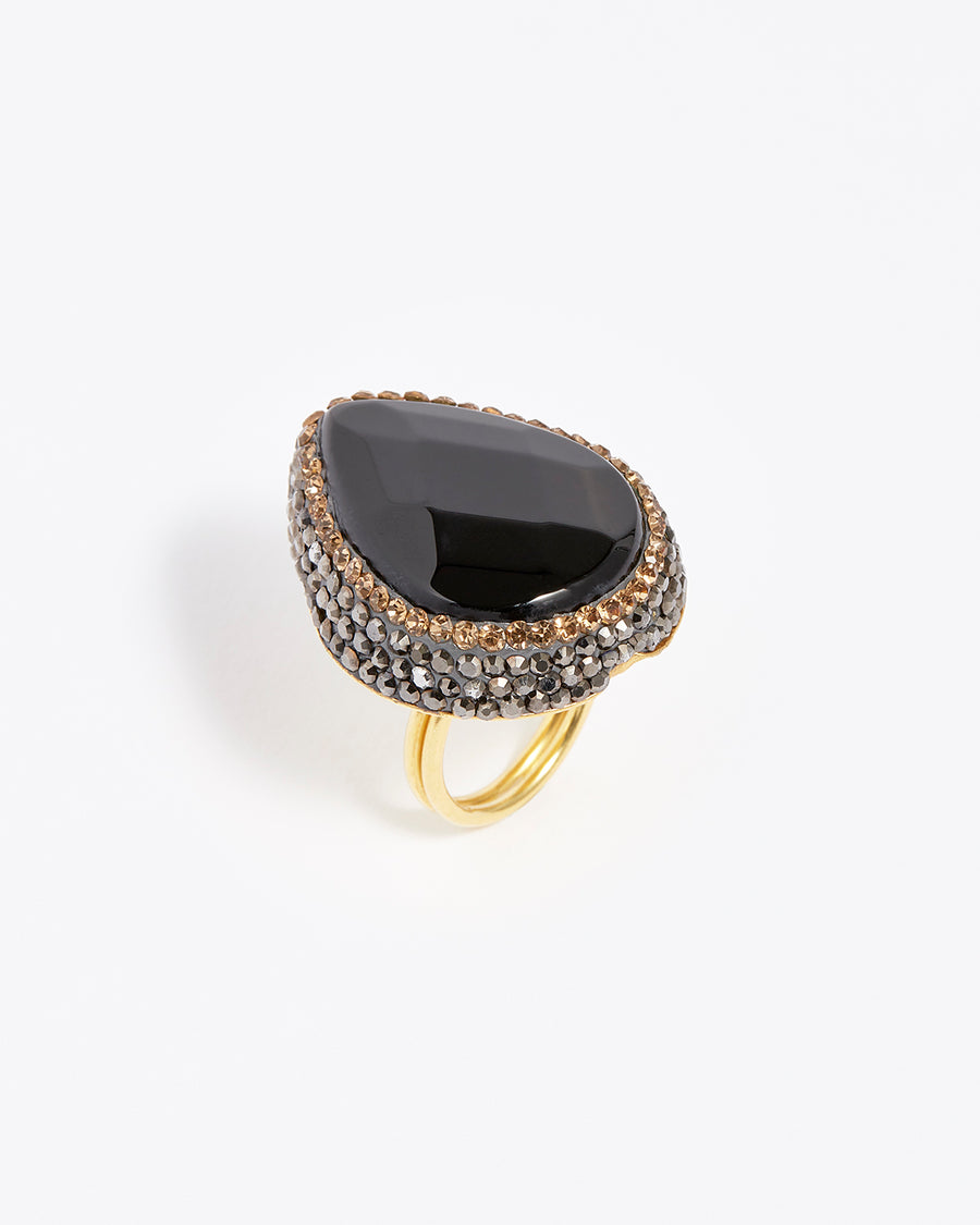 Soru Jewellery black onyx gold vermeil adjustable ring