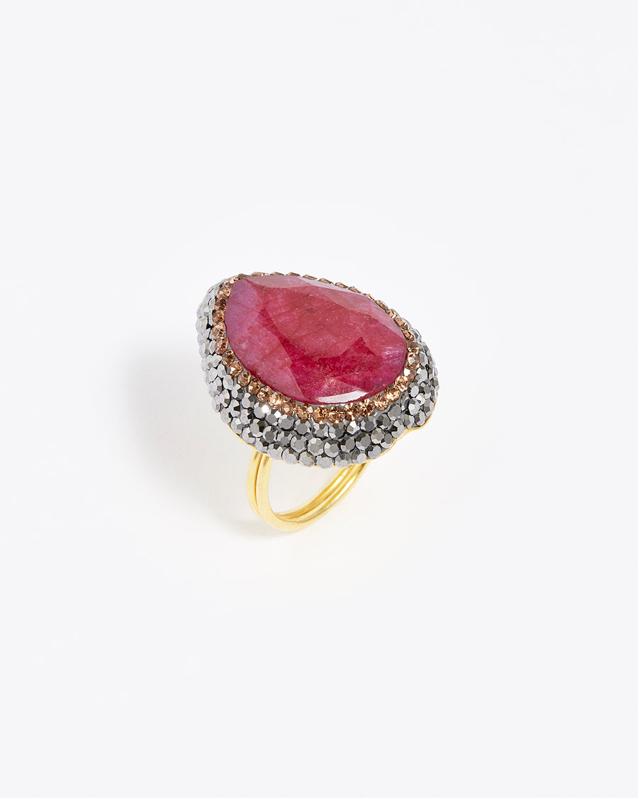 Soru Jewellery ruby and gold ring, adjustable band ring