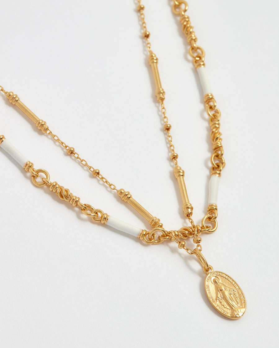 Mini Pellegrino Lavinia Necklace White Enamel Gold Plated Handmade