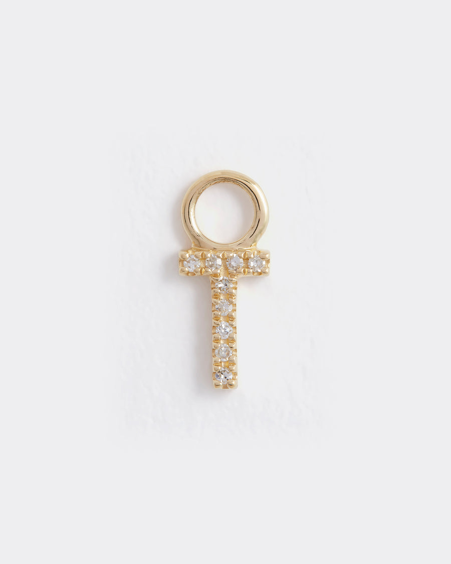 letter t gold and diamond charm