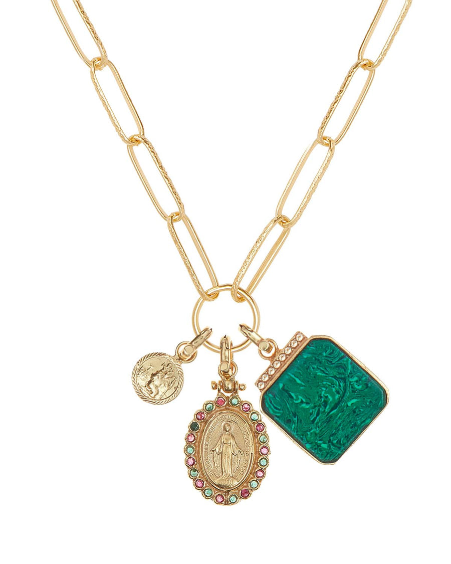 soru green malachite lynx charm, clip on necklace