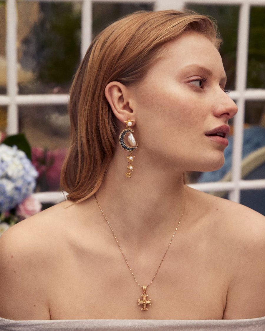 soru jewellery atlas crescent moon and baroque pearl star charm earrings