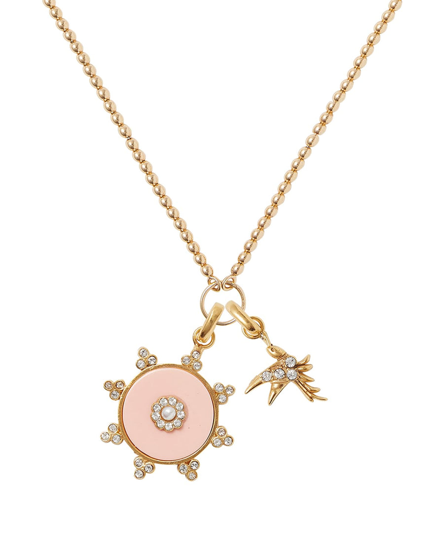 soru jewellery detachable charm made with light pink coral paste, gold plated silver and clear crystals