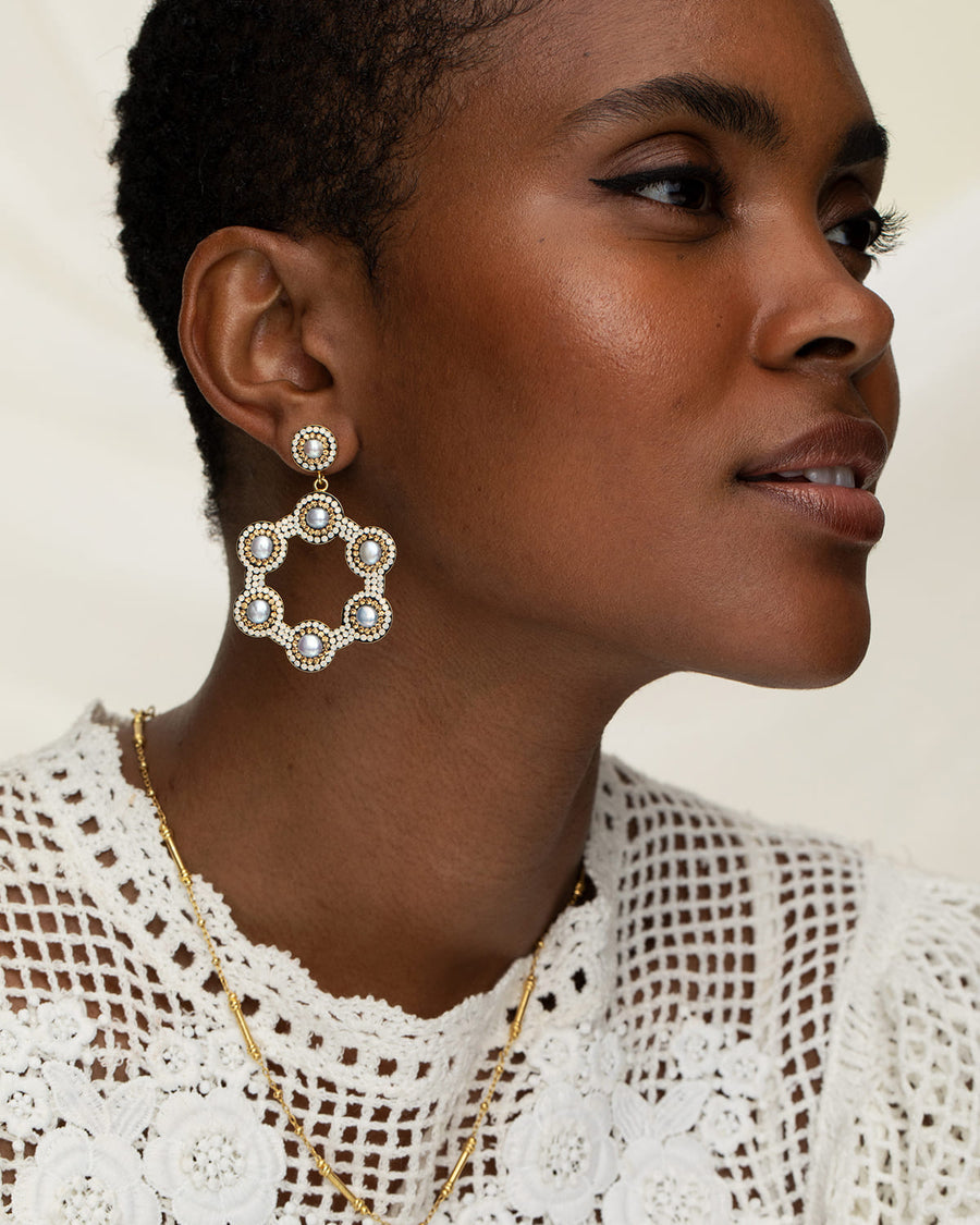 Soru Jewellery Baroque pearl and opal crystal hoop earrings on gold plated silver 