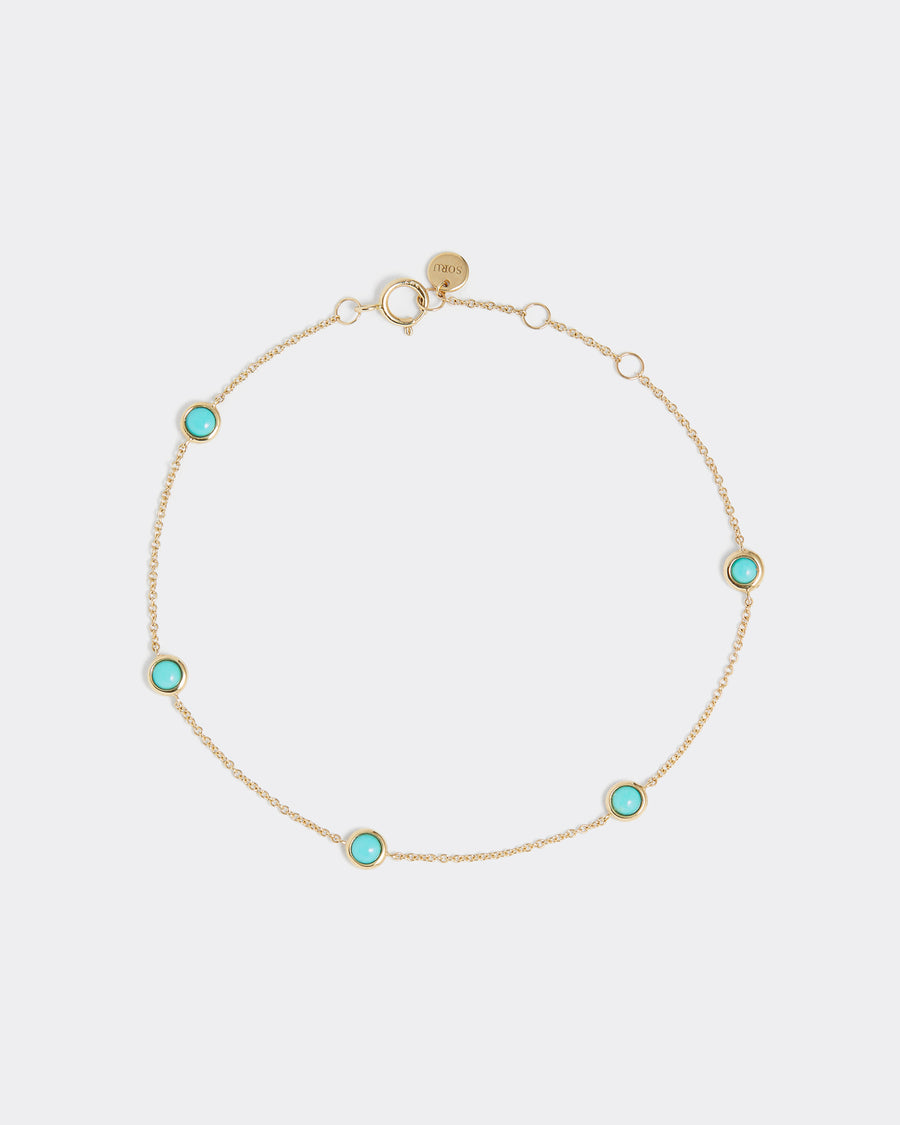 Soru Jewellery gold and turquoise station bracelet product shot 