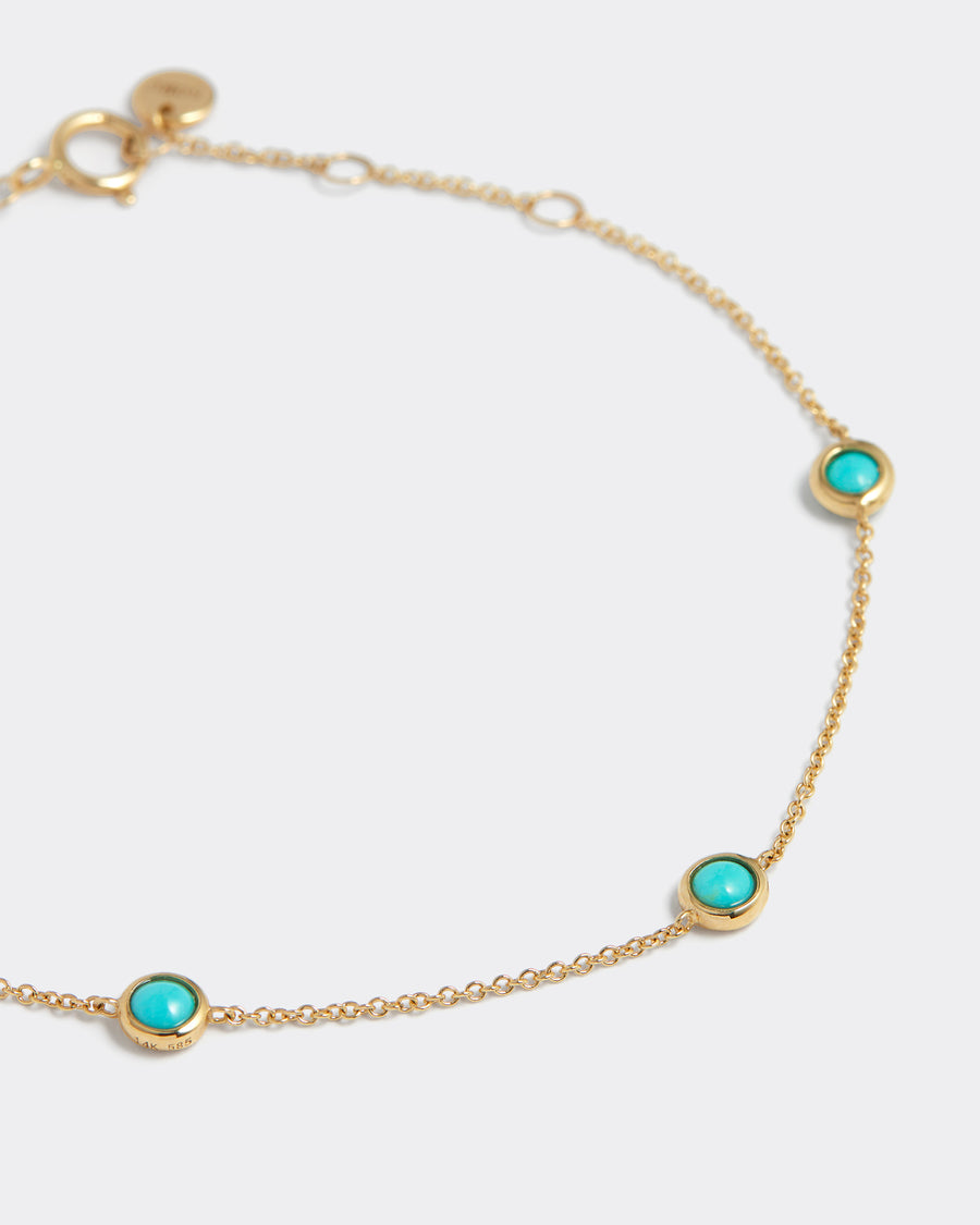 Soru Jewellery gold and turquoise station bracelet product shot close detail 