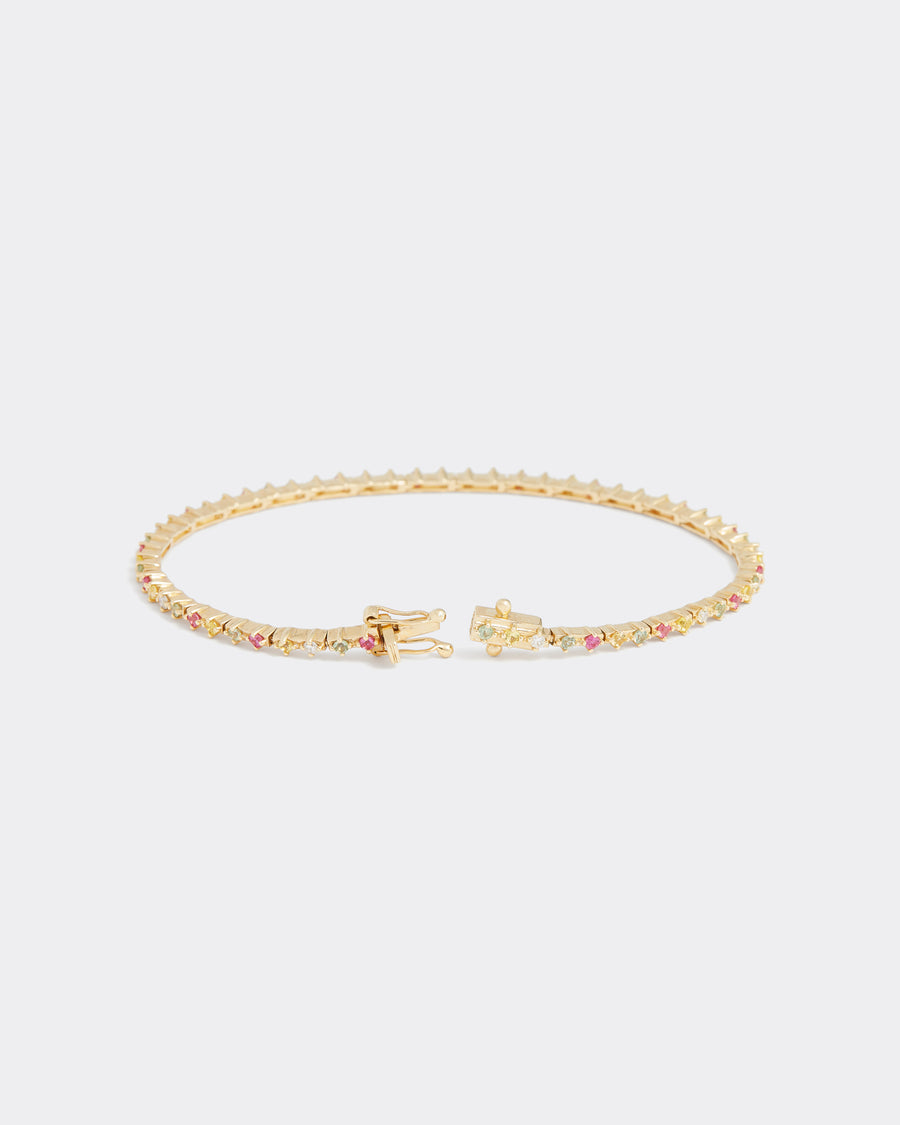 Soru Jewellery multi coloured sapphire and diamond tennis bracelet product shot details