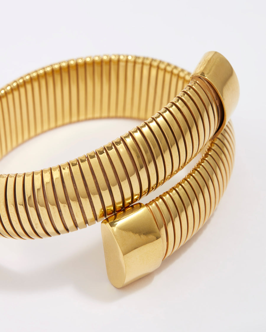 product shot of chunky gold snake bracelet close up