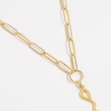 product shot of yellow gold plated snake charm on the chain