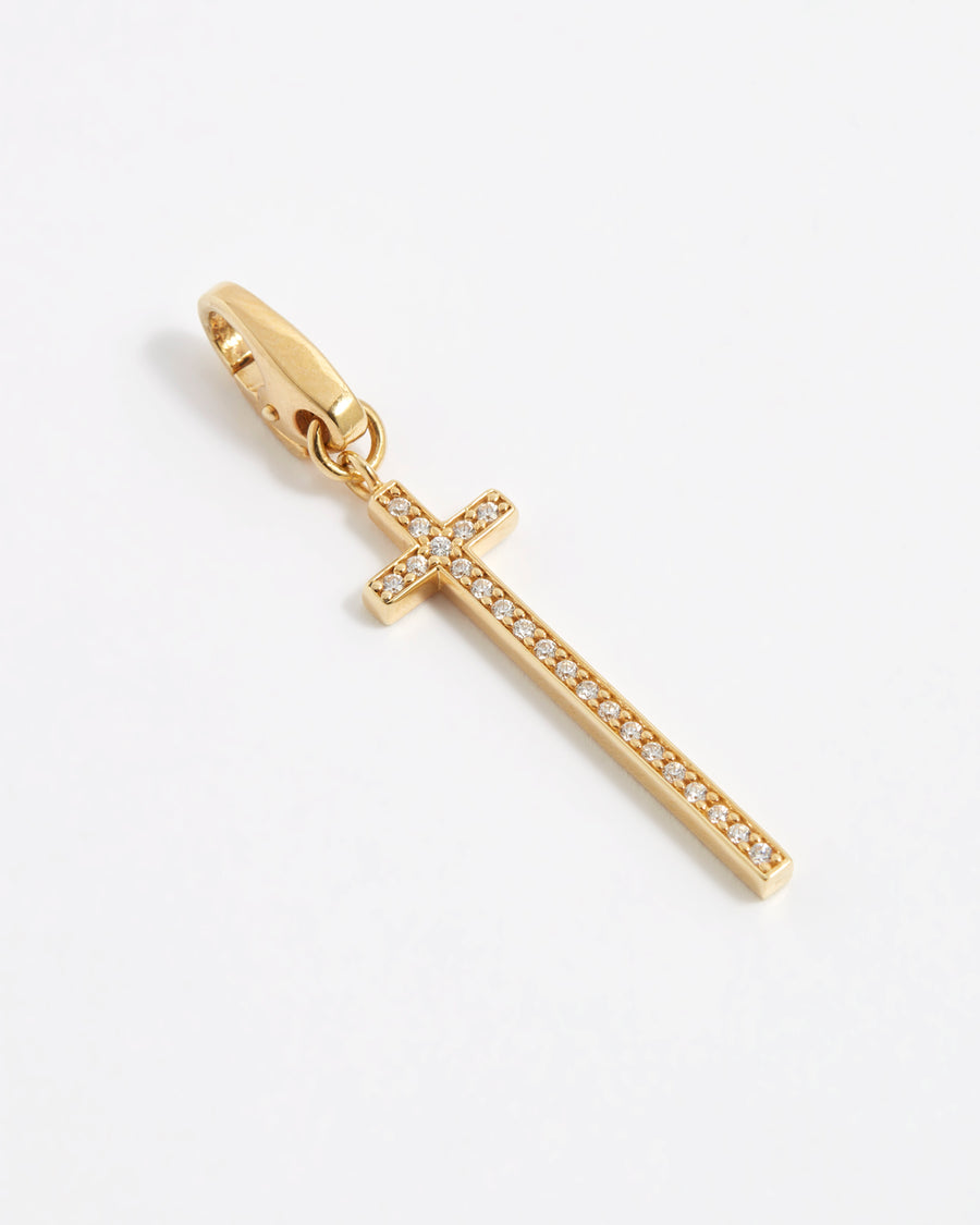 product shot of long line cross detachable charm embellished with crystals