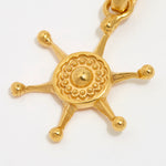 close up product shot of ships wheel charm on a white background