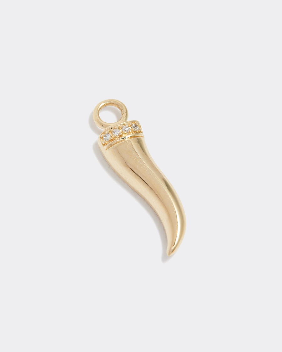 interchangeable gold horn good luck charm, made in gold and diamonds, to be worn on a necklace or earrings