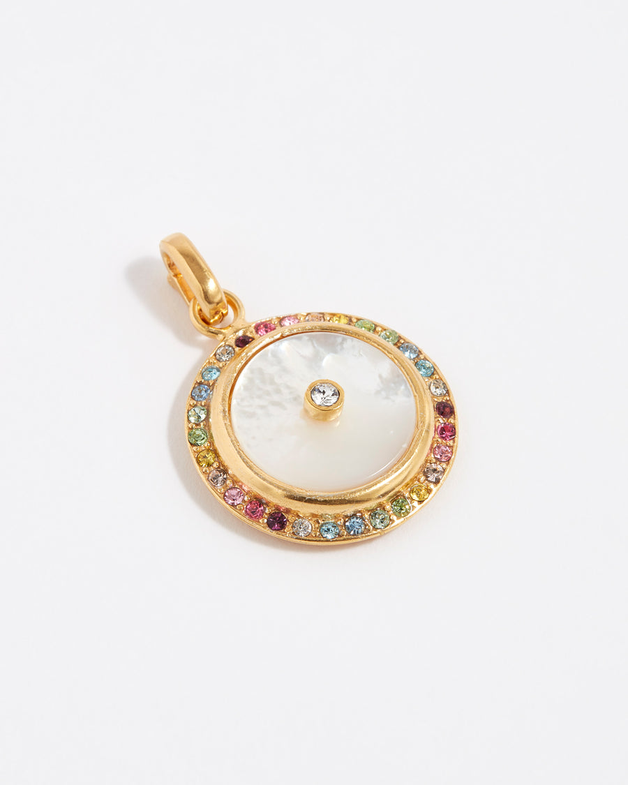 gold plated silver mother of pearl and multicoloured crystal detachable charm