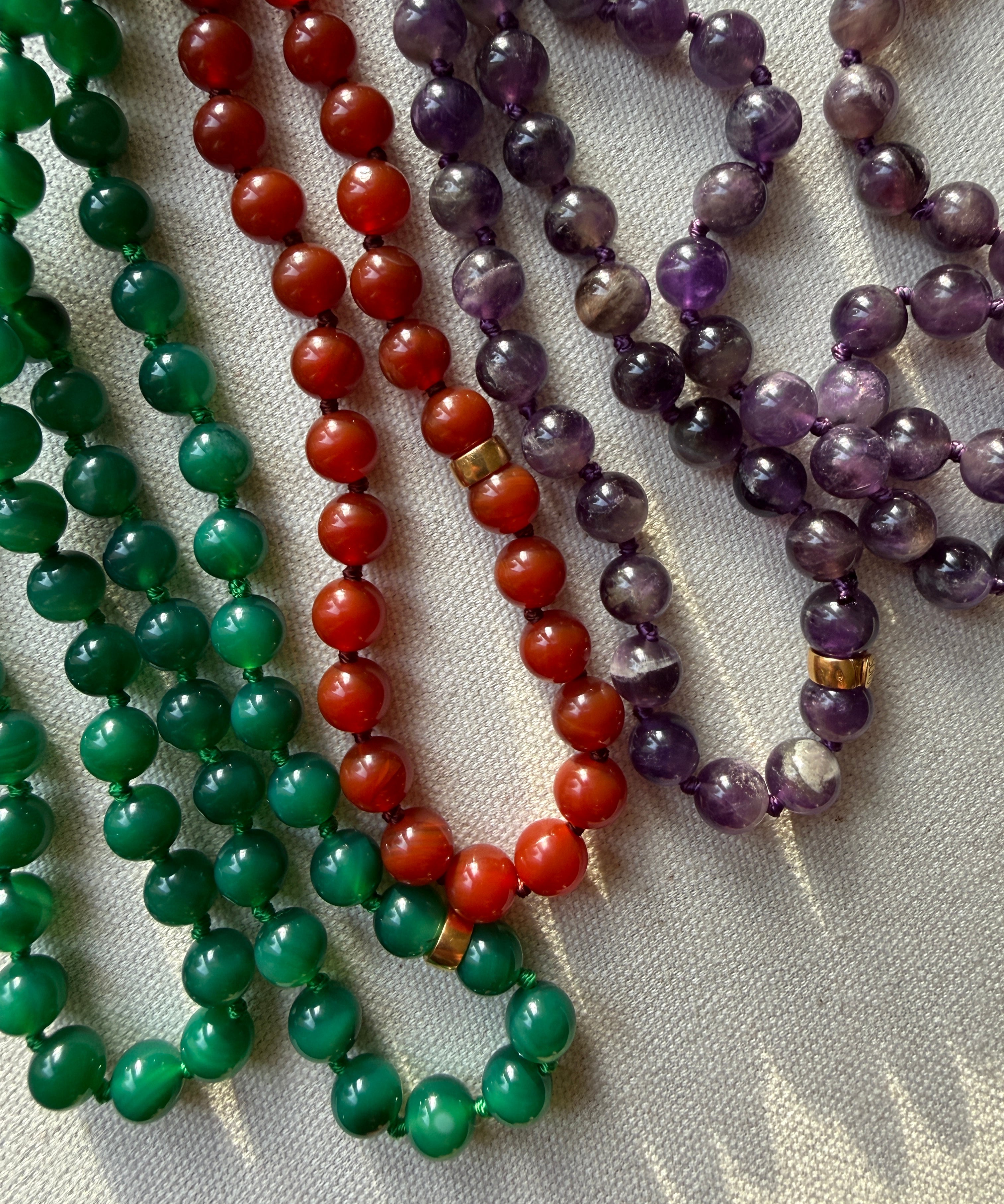 carnelian, agate and amethyst bead necklaces  