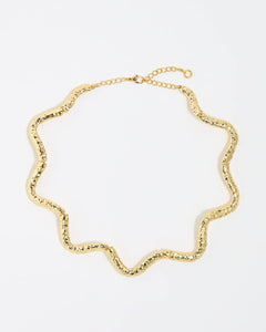 front image of textured curved gold necklace