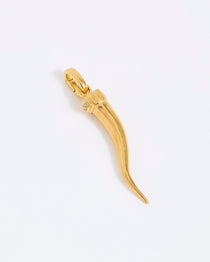 Gold cornicello charm pendant on a white background