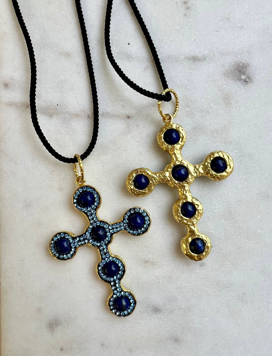 Lapis Lazuli Cross Cord Reversible Necklace
