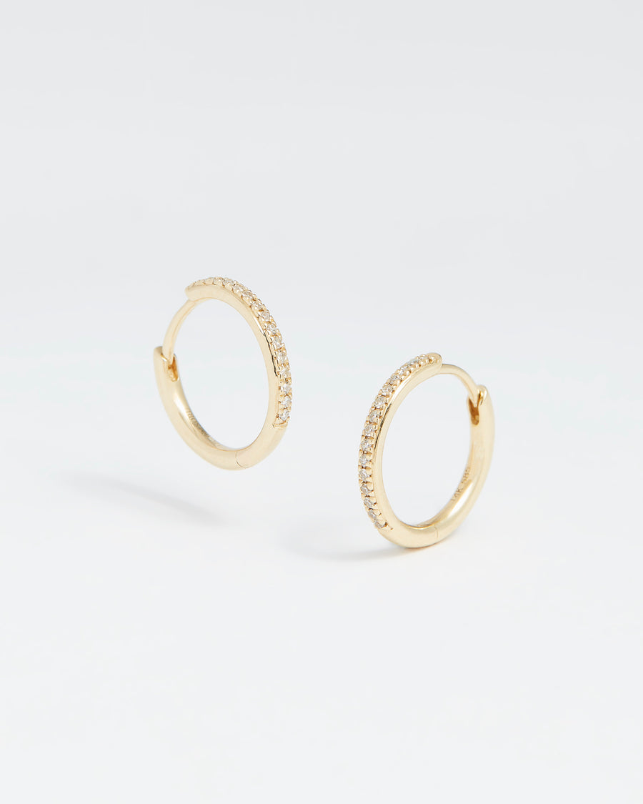 gold and diamond small hoop earring, product shot